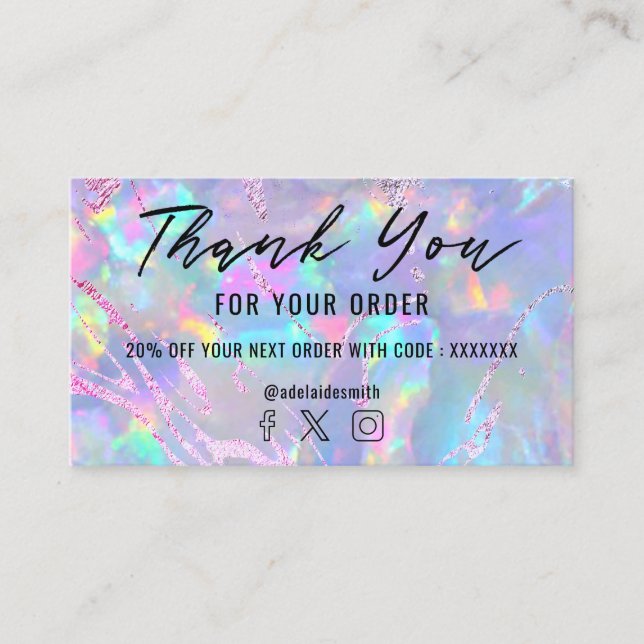 opal background purple foil thank you business card (Front)