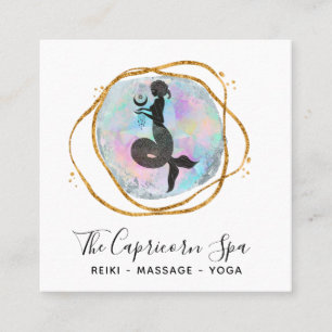 *~* Opal Capricorn Goddess Mermaid Gold Geometric Square Business Card