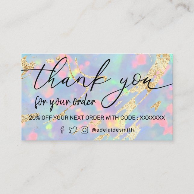 opal gem background thank you business card (Front)