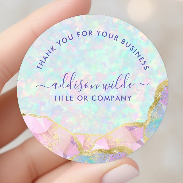 Opal Gemstone Pastel Business Thank You Classic Round Sticker (Creator Uploaded)