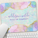 Opal Gemstone Pastel Iridescent Salon Business Mouse Pad<br><div class="desc">Opal Gemstone Pastel Iridescent Modern Business Mouse Pad. This design features colourful rainbow pastel opal gemstones in a contemporary artsy style accented with gold glitter edges. This bright girly design is perfect for any professional business woman looking for a fun artistic corporate idenity. Perfect for an event planner, makeup artist,...</div>