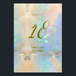 Opal Gemstone Wedding Table Number Card<br><div class="desc">This elegant wedding table number card is decorated with an image of the beautiful multi-colours of aquamarine blue,  pink,  peach and sea foam green in a precious opal gemstone.  The text is in non-metallic golden yellow.</div>