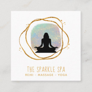 *~* Opal Gold Glitter Mindful Woman Meditation Square Business Card