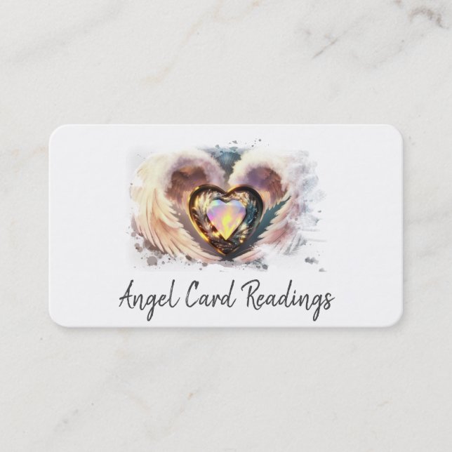 *~* Opal Heart White Gold Angel Wings AP78 QR Business Card (Front)