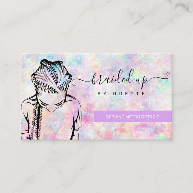 Opal Holographic Hair Braider Stylist  Business Ca Card (Front)
