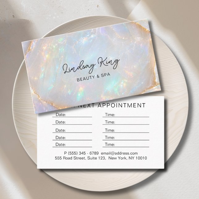 Opal Holographic Marble Salon  Appointment Card (Opal Holographic Marble Salon Appointment Card)