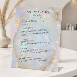 Opal Holographic Marble Salon Pricelist Pedestal Sign