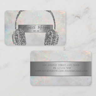  Opal Holographic Silver Glitter Headphone DJ  Business Card