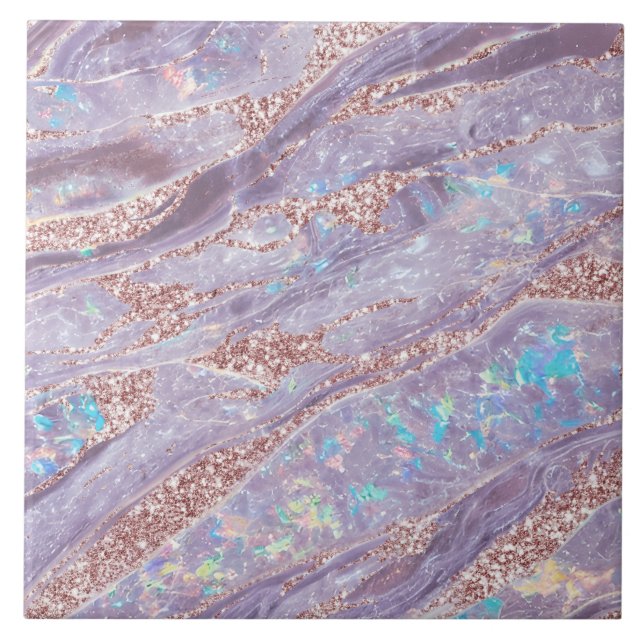 Opal Marble Classy Lavender Rose Gold Glitter Glam Ceramic Tile (Front)