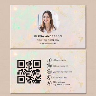 Opal Minimalist Photo with QR Code Social Media Business Card
