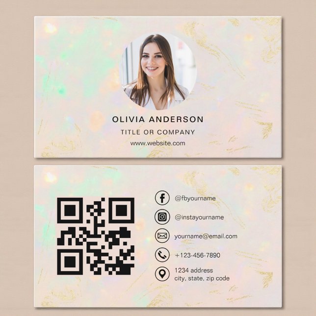 Opal Minimalist Photo with QR Code Social Media Business Card (Creator Uploaded)