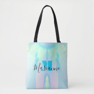 Opal monogram pink and blue gemstone tote bag