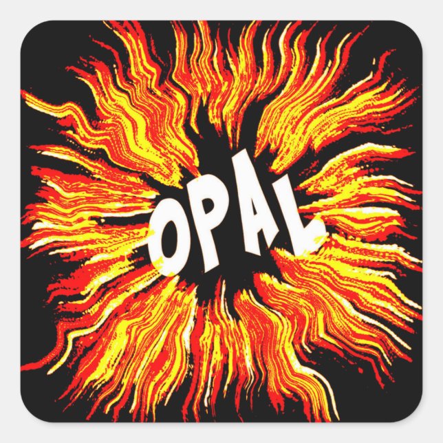 Opal Name Star on Fire Square Sticker (Front)