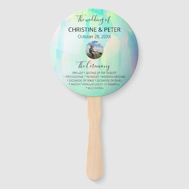 Opal Photo Wedding Program Hand Fan (Front)