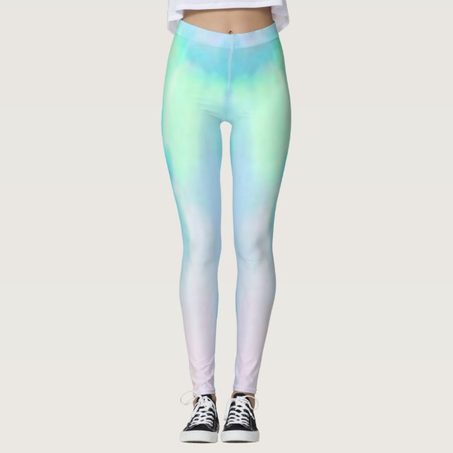 Opal pink and blue gemstone yoga workout modern leggings (Front)