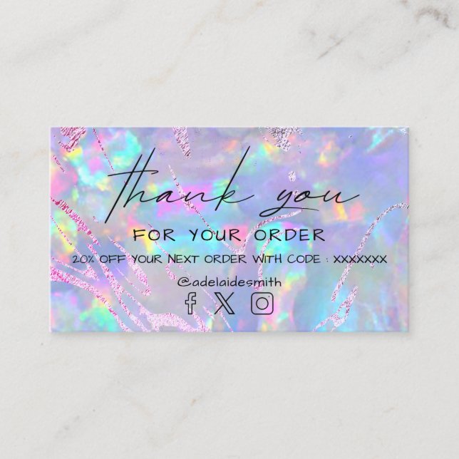 opal purple foil thank you business card (Front)