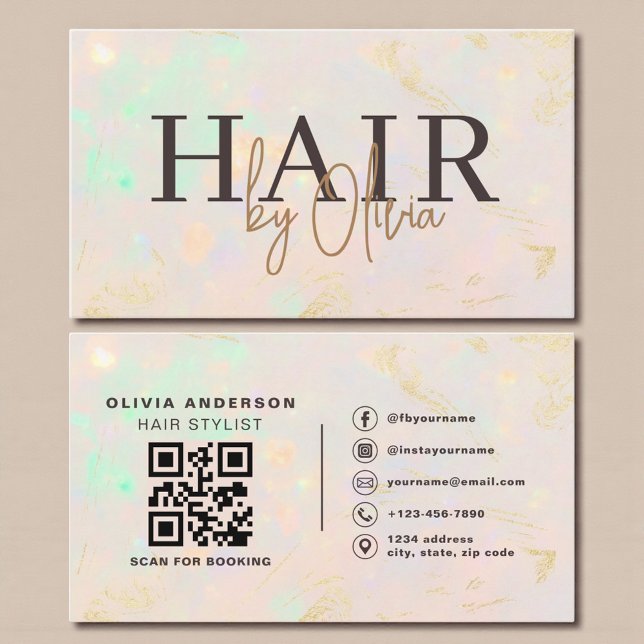 Opal QR Code Hair Stylist Modern Business Card (Creator Uploaded)