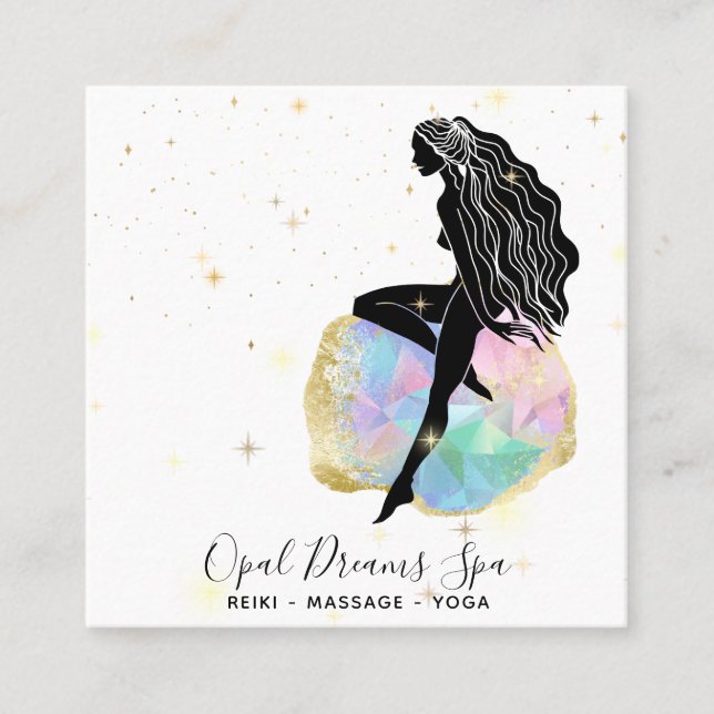 *~* Opal Rainbow Goddess Celestial Magical Square Business Card (Front)