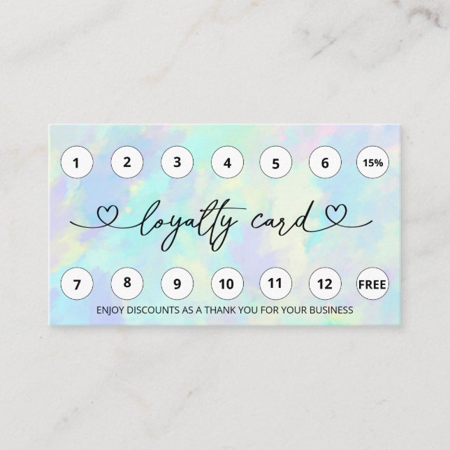 *~* Opal Rainbow Heart QR LOGO Rewards Thank you  Loyalty Card (Front)