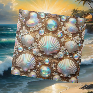 Opal Seashells Faux Diamond Coastal Ceramic Tile