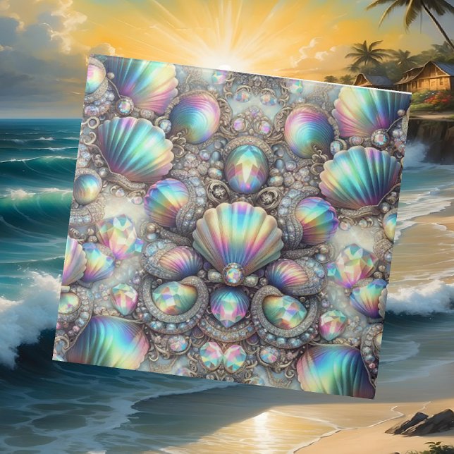 Opal Seashells Faux Diamond Coastal Ceramic Tile (Creator Uploaded)