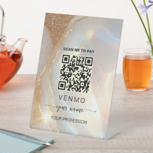 Opal stone gold venmo Payment Qr code Pedestal Sign