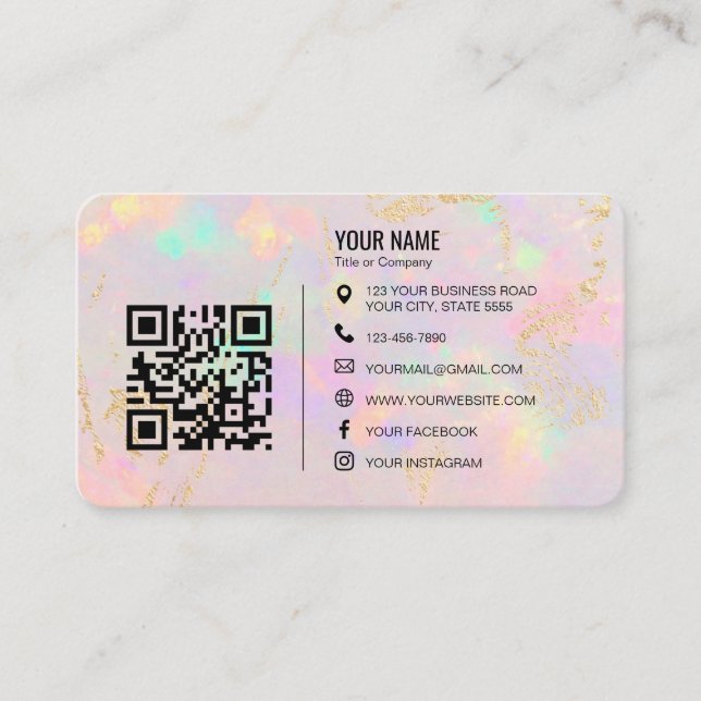 opal stone Minimalist Professional Company Logo QR Business Card (Front)