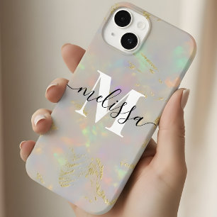 Opal Stone Monogram Calligraphy iPhone 14 Case