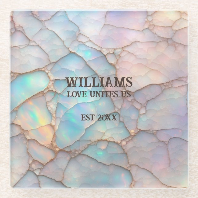 Opal Stone Pastel Colour Personalised Glass Coaster (Front)