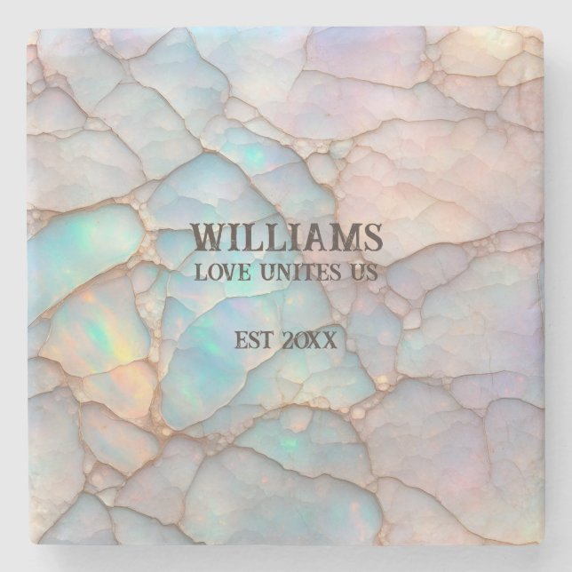 Opal Stone Pastel Colour Personalised Stone Coaster (Front)