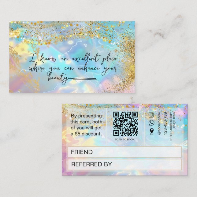 Opal stone Qr Code holographic Referral Card (Front/Back)
