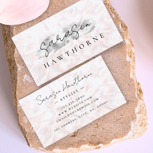 Opal Stone Silver Brush Stroke Luxury Business Card (Creator Uploaded)