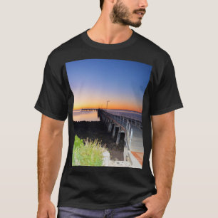 Opal Sunset: Sun Setting Over A Wharf, T-Shirt