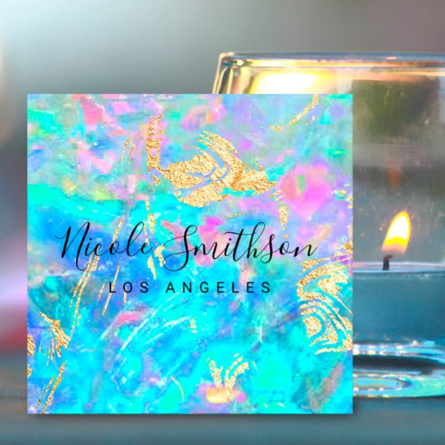 opal texture and faux gold details square busine business card (Creator Uploaded)