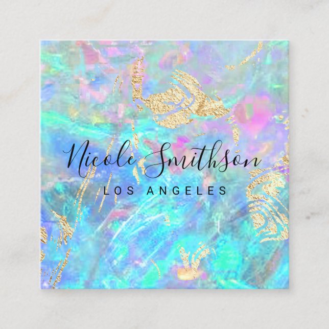 opal texture and faux gold details square business card (Front)