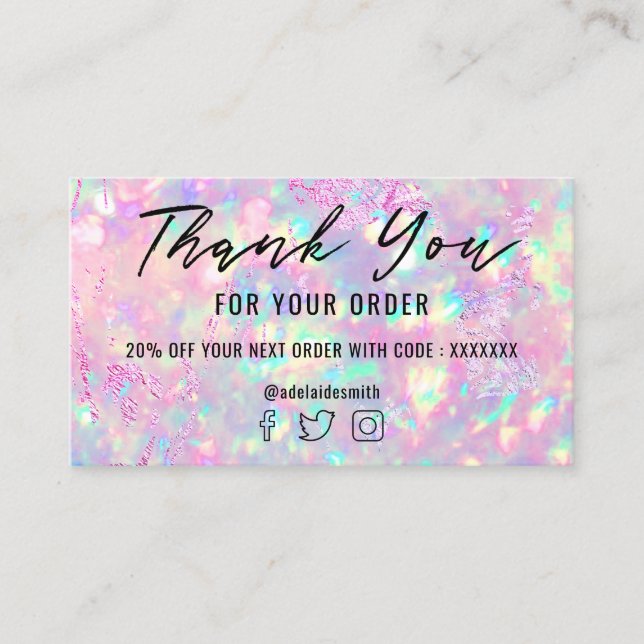 opal texture purple foil thank you business card (Front)