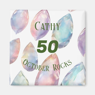 Opal-Themed October Birthday Anniversary Custom Magnet