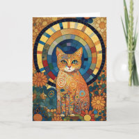 Opalescent Cat in Mosaic-Like Romanesque Design