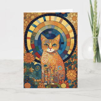 Opalescent Cat in Mosaic-Like Romanesque Design Card