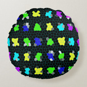 Opalescent Colorful Stained Glass Checks, Round Cushion