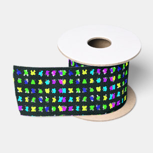 Opalescent Colorful Stained Glass Checks, Satin Ribbon