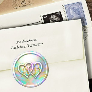 Opalescent Gold Two Hearts Gold Monogram Classic Round Sticker