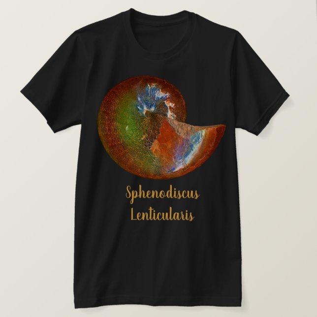 Opalised Sphenodiscus Ammonite Shell T-Shirt (Design Front)