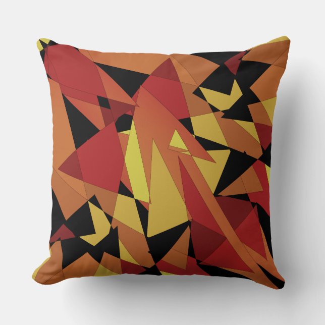 Opaque red and yellow triangles, spotty geometric cushion (Front)