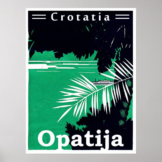 Opatia, Croatia, Adriatic sea, two coloured vintag Poster (Front)