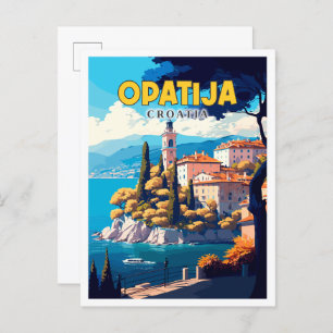 Opatija Croatia vintage travel illustration Postcard