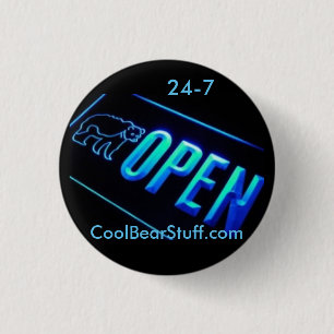 open 24-7 CoolBearStuff.com 3 Cm Round Badge