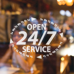 Open 24/7 Services Hours Time White Transparent 