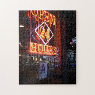 Open 24 Hours Neon Diner Sign New York City NYC Jigsaw Puzzle