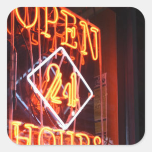 Open 24 Hours Neon Diner Sign New York City NYC Square Sticker